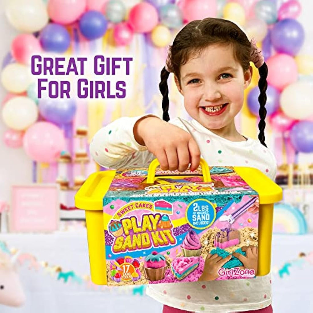 GirlZone Sweet Cakes Play Sand Kit | 2lbs Mouldable Sand & 17 Tools