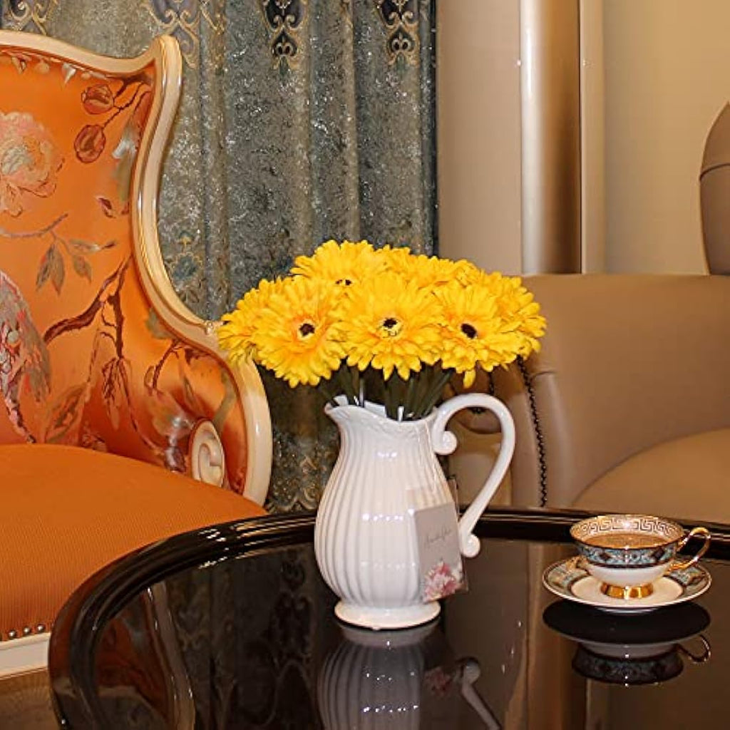 12PCS Artificial Gerbera Silk Flower Bouquet for Home Decor – Yellow