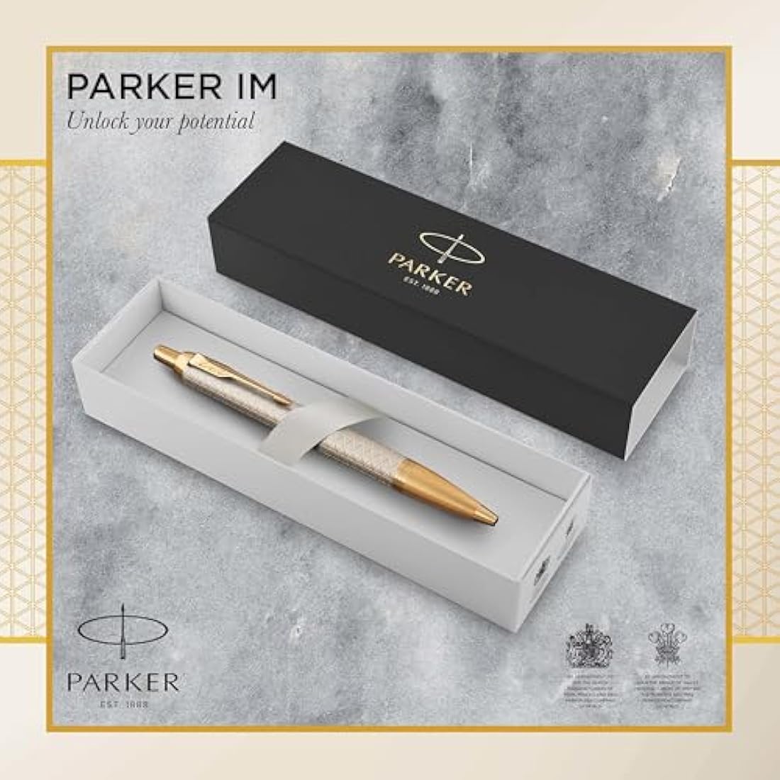 Parker IM Ballpoint Pen – Premium Warm Silver – Medium Point Blue Ink