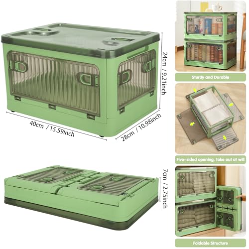 Creahaus 2-Pack Stackable Storage Bins with Wheels – 28L Folding Boxes