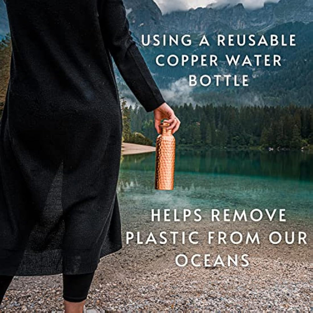 Kosdeg Hammered Copper Water Bottle - 34 Oz Large Ayurvedic Vessel