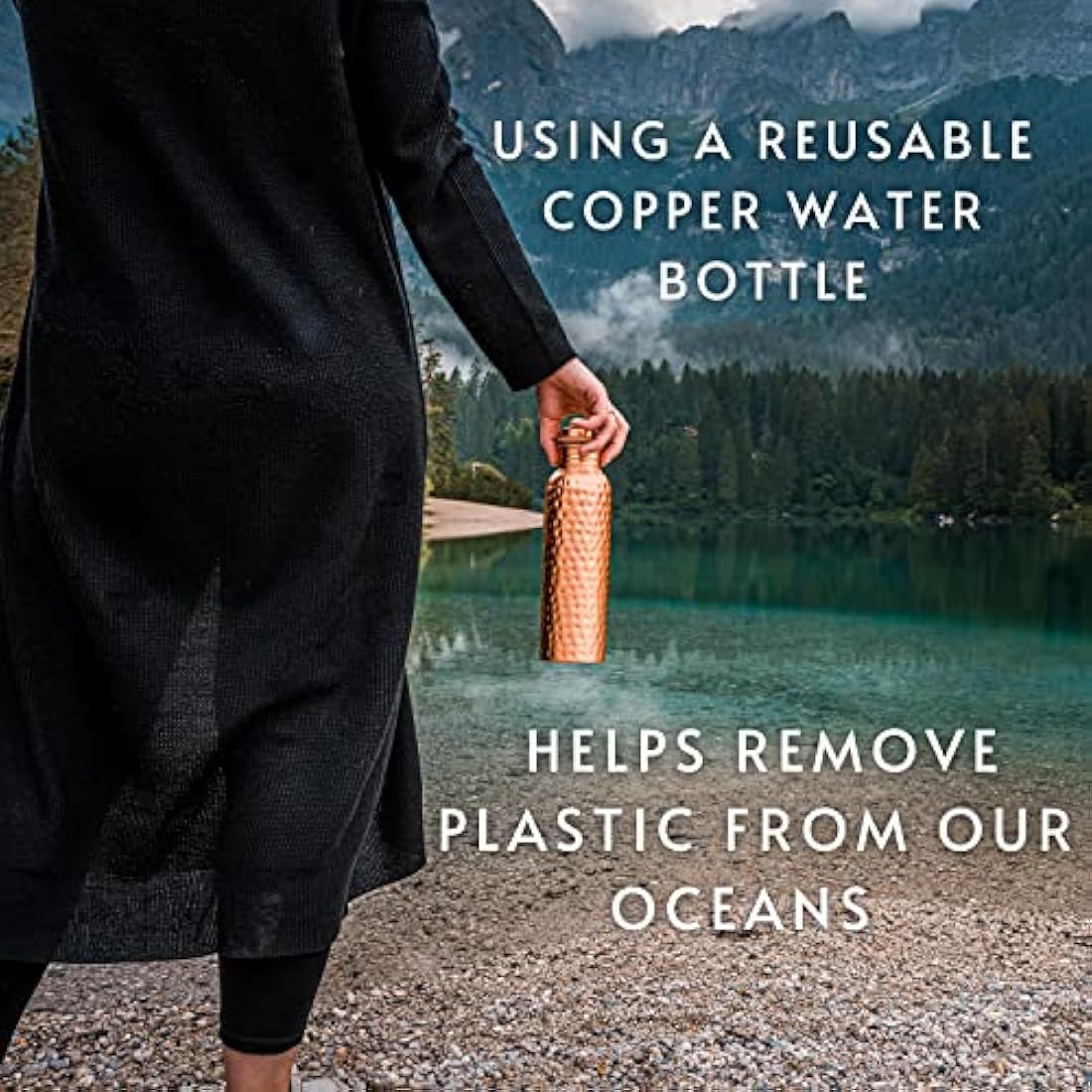 Kosdeg Hammered Copper Water Bottle - 34 Oz Large Ayurvedic Vessel