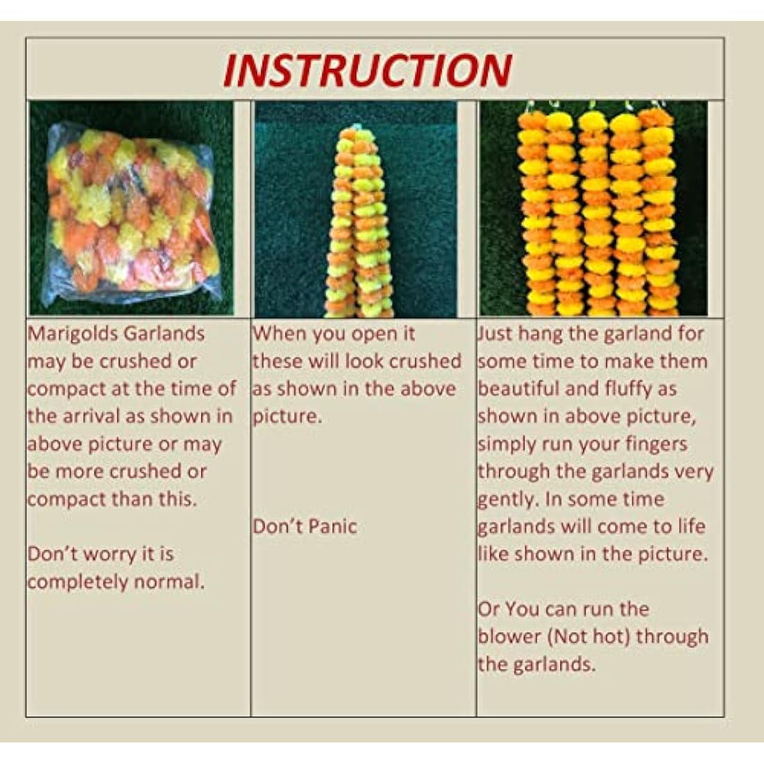 Artificial Marigold Flower Garlands - 5ft Orange & Yellow (5 Pack)