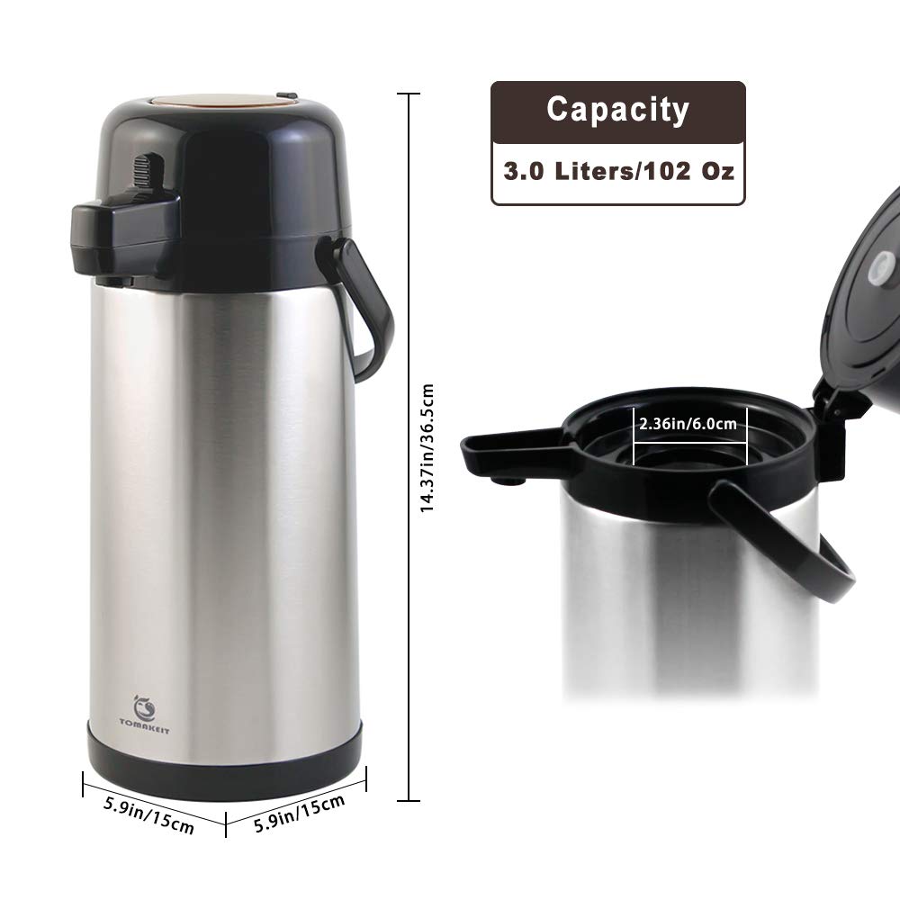 TOMAKEIT 2.5L Thermal Coffee Airpot – Glass Lined Vacuum Carafe