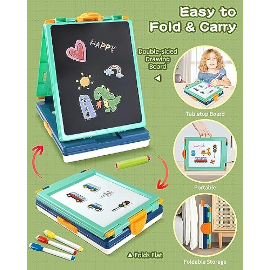 Jolof Store 4-in-1 Kids Tabletop Art Easel – Foldable Magnetic Board
