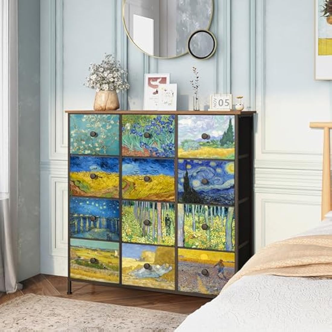 VEDECASA 12 Drawer Fabric Dresser – Van Gogh Tall Storage Chest