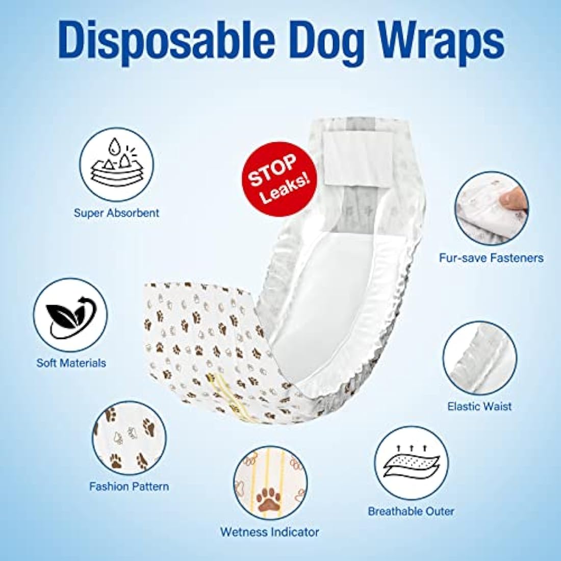 Pet Soft Male Dog Wraps – Disposable Absorbent Diapers with Wetness Indicator