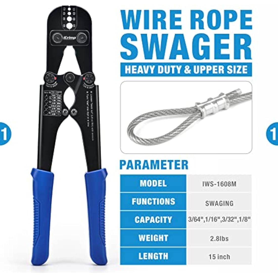 iCrimp Heavy Duty Wire Rope Swager Tool for 1.2mm to 3.5mm Sleeves