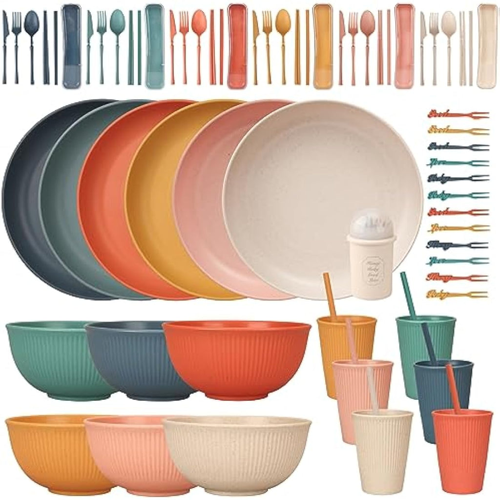 66-Piece Unbreakable Plastic Tableware Set for 6 People