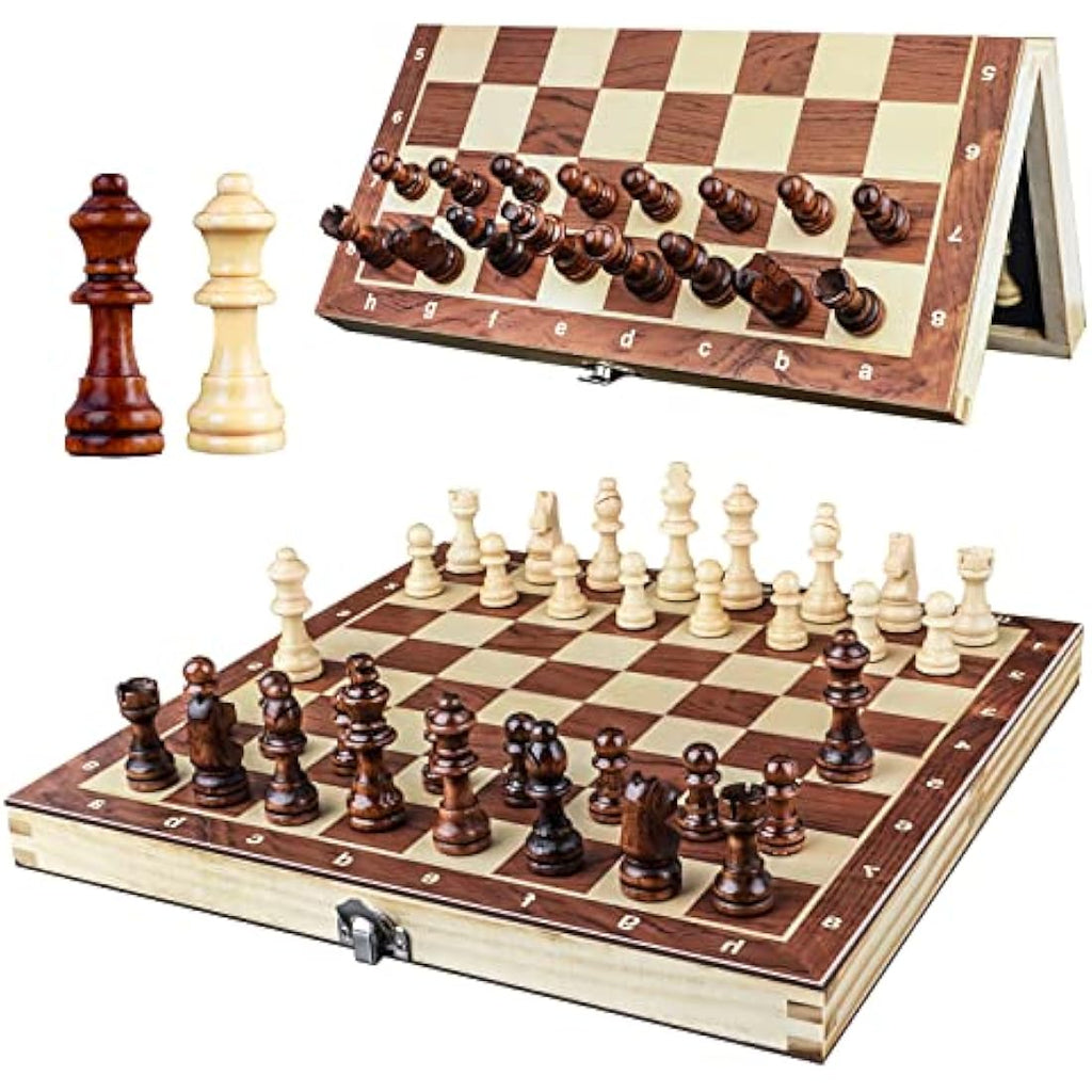 OOCOME Wooden Magnetic Chess Set – Portable Folding Travel Board Game