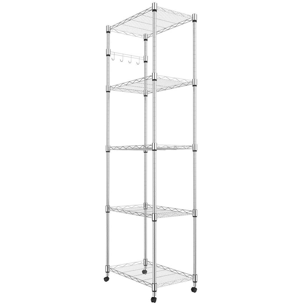 5-Tier Wire Shelving Unit on Wheels | Adjustable Metal Rack