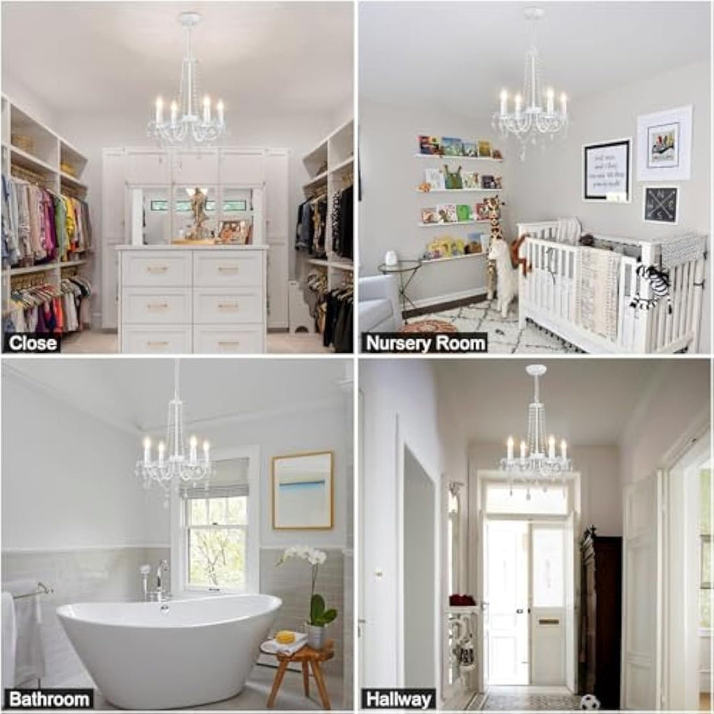 Jolof Store Crystal Chandelier – 4-Light Modern White Ceiling Pendant Light