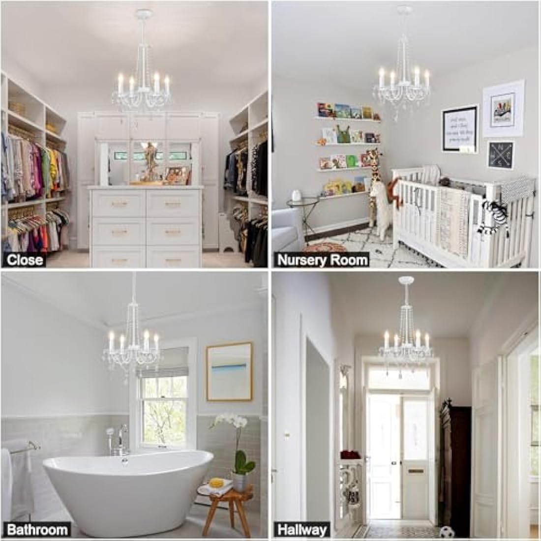 Jolof Store Crystal Chandelier – 4-Light Modern White Ceiling Pendant Light