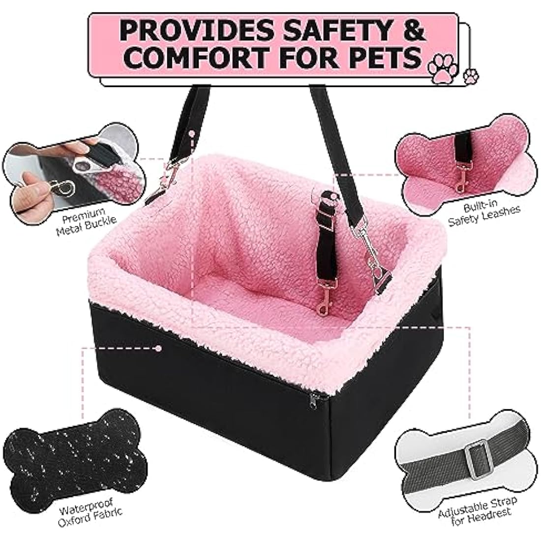 UNICITII Raised Dog Booster Car Seat with Metal Frame for Small Pets
