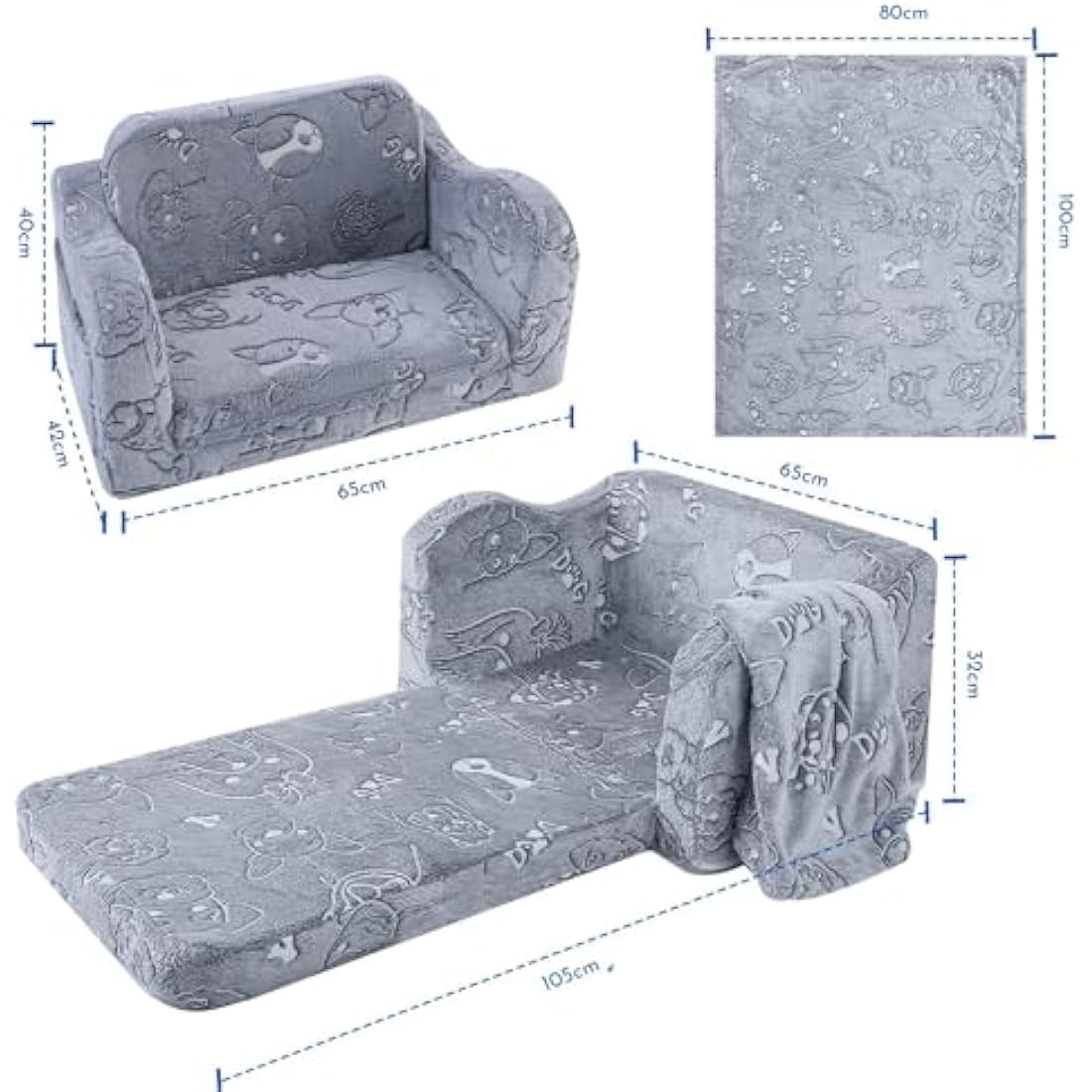 MeMoreCool Kids Glow in The Dark Sofa – Plush Foldable Toddler Lounger