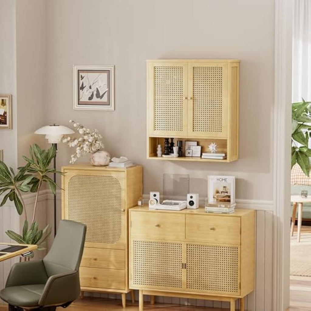 vovala Bamboo Bathroom Wall Cabinet | Rattan Over-The-Toilet Storage