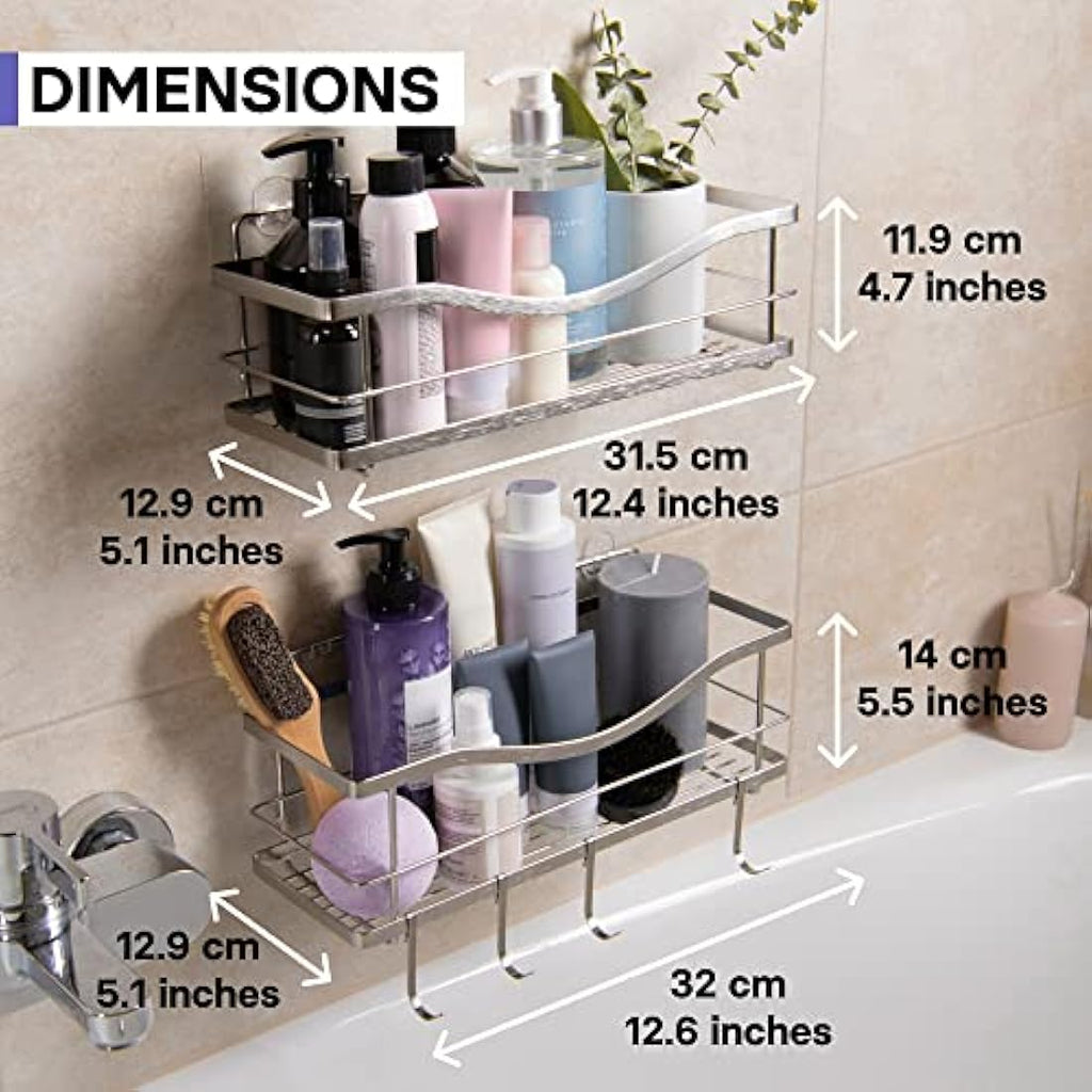 KINCMAX Shower Caddy 2-Pack – Matte Black Stainless Steel Wall Shelves