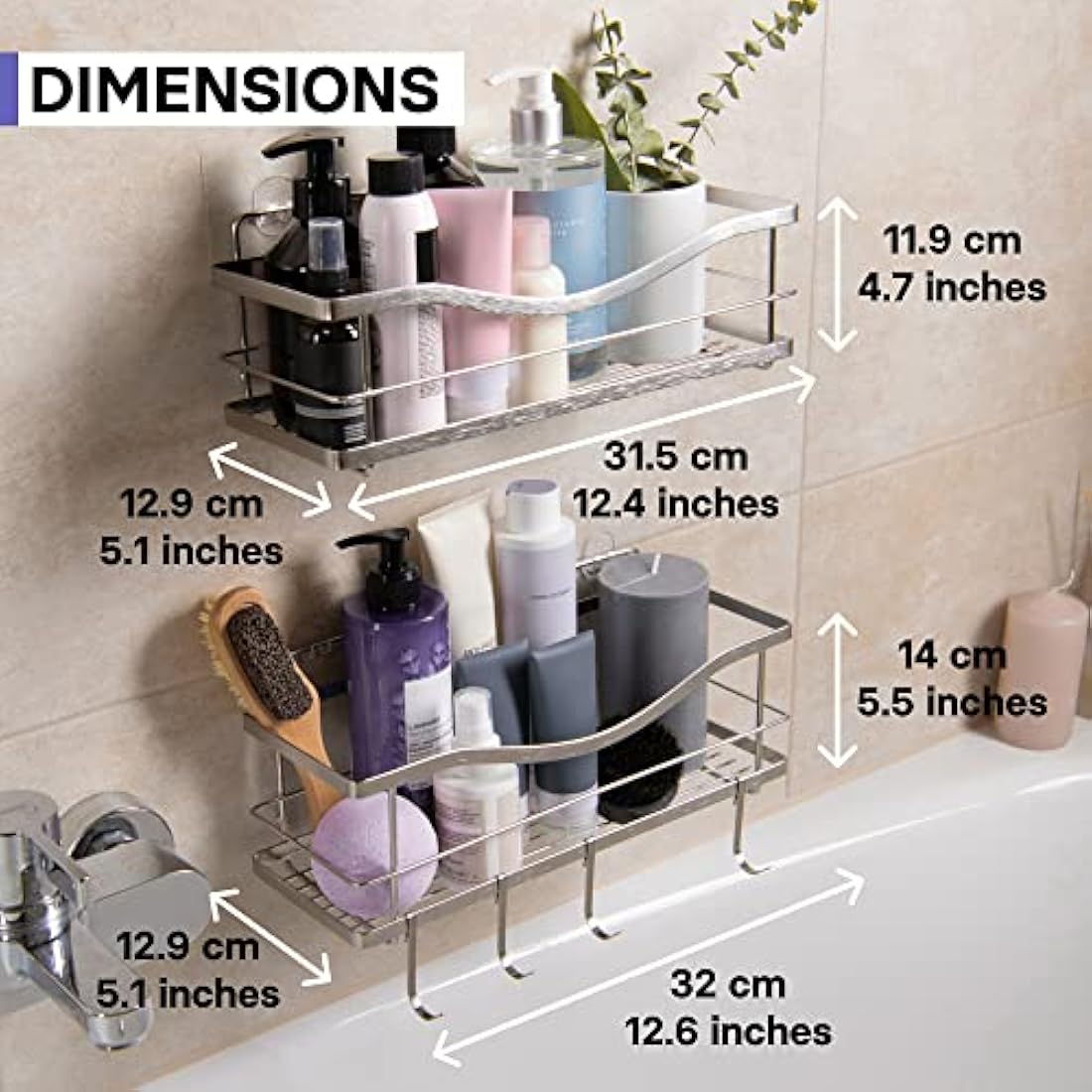 KINCMAX Shower Caddy 2-Pack – Matte Black Stainless Steel Wall Shelves
