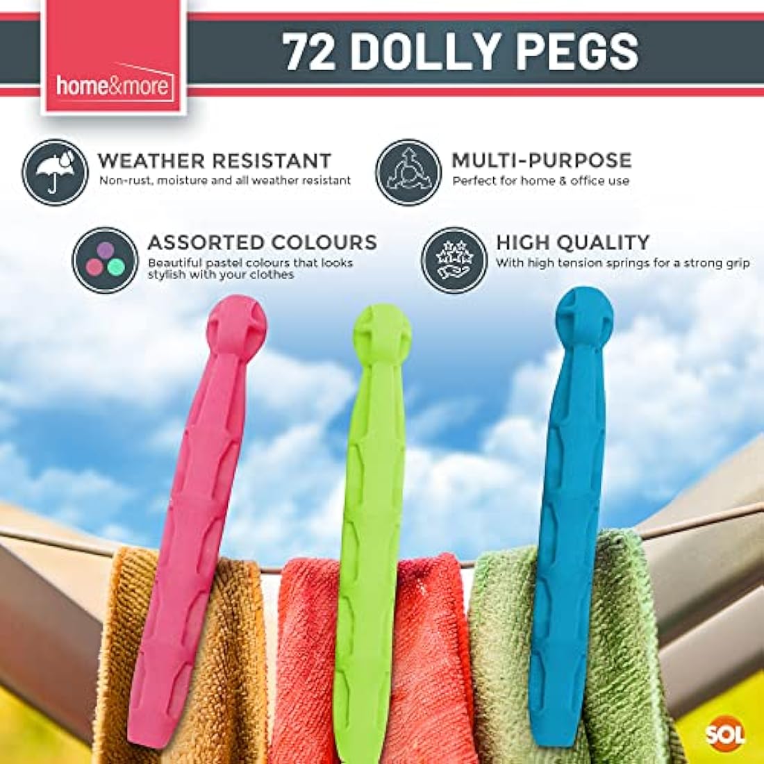 72pk Dolly Pegs – Heavy Duty Plastic Laundry Clips