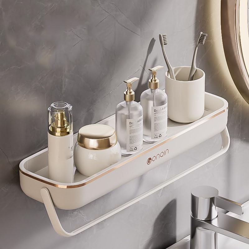 Shower Caddy – No Drill ABS Wall Mounted Shelf with Towel Bar