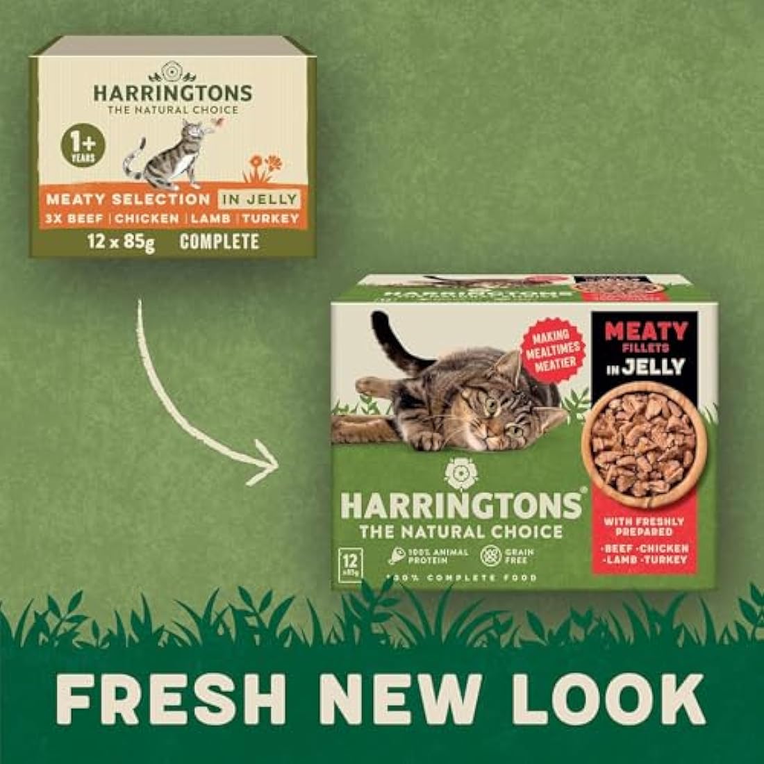 Harringtons Grain Free Wet Cat Food - Meaty in Jelly 72x85g Pack