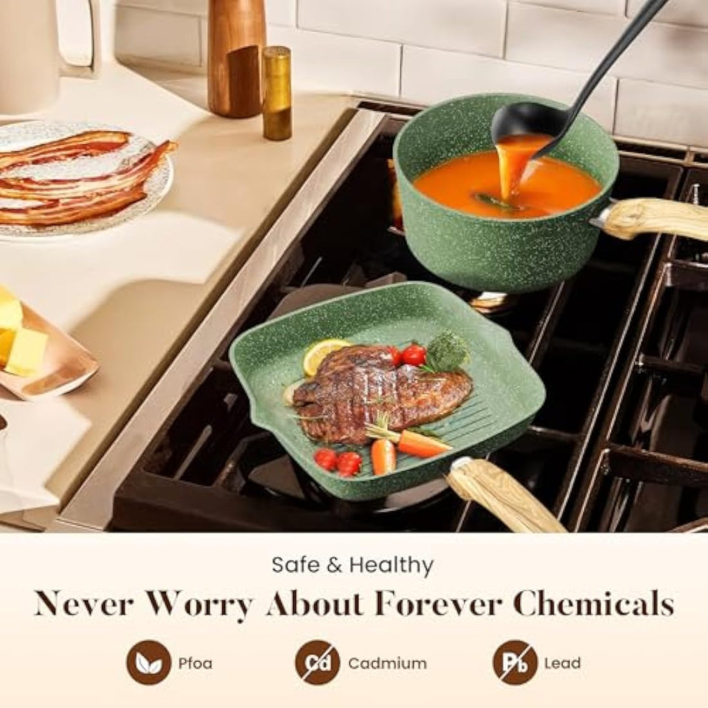 Kitchen Academy 17-Piece Nonstick Cookware Set | Induction Granite Pots & Pans
