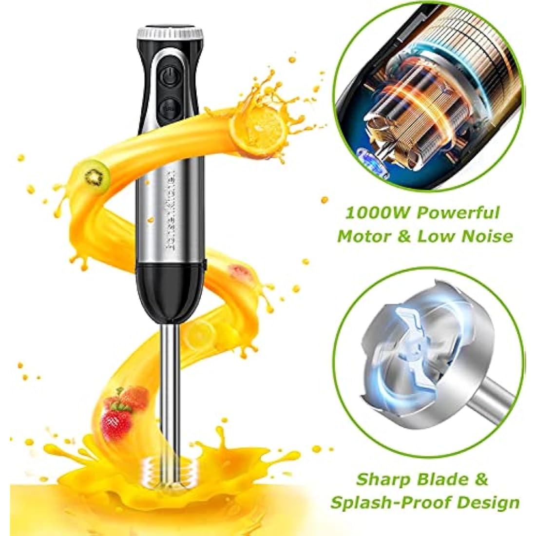 Bonsenkitchen 4-in-1 Immersion Hand Blender | 1000W Stainless Steel