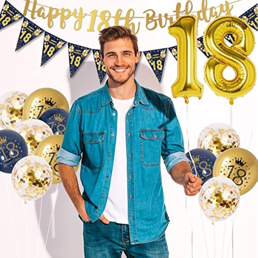 Jolof Store 18th Birthday Decorations – Navy Blue and Gold Balloon Kit