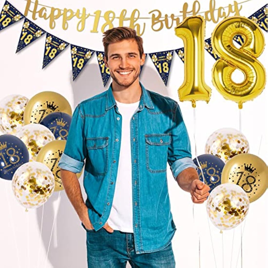 Jolof Store 18th Birthday Decorations – Navy Blue and Gold Balloon Kit