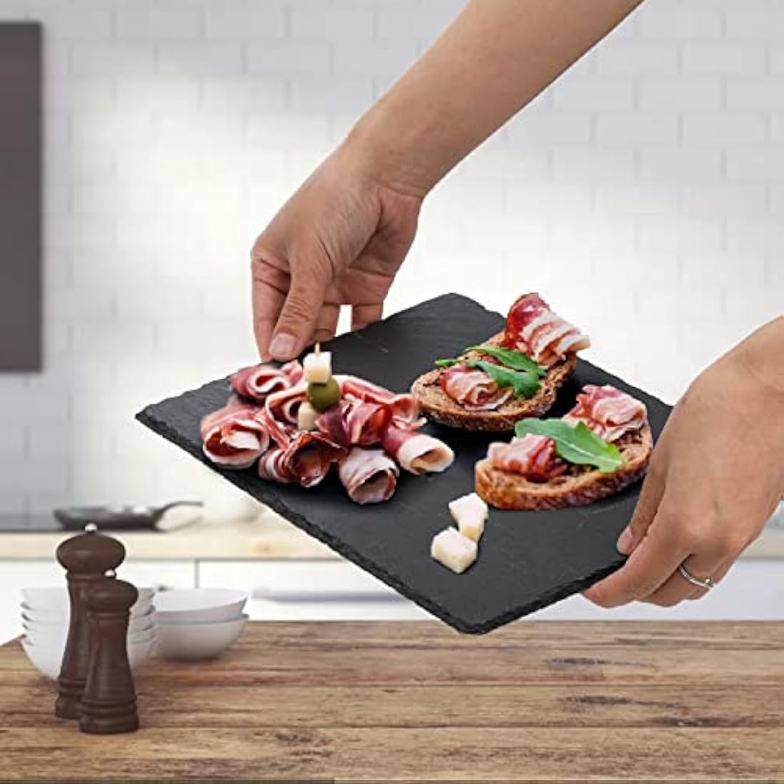 Hacaroa 6-Piece Slate Cheese Board – 12x8 Black Charcuterie Serving Tray