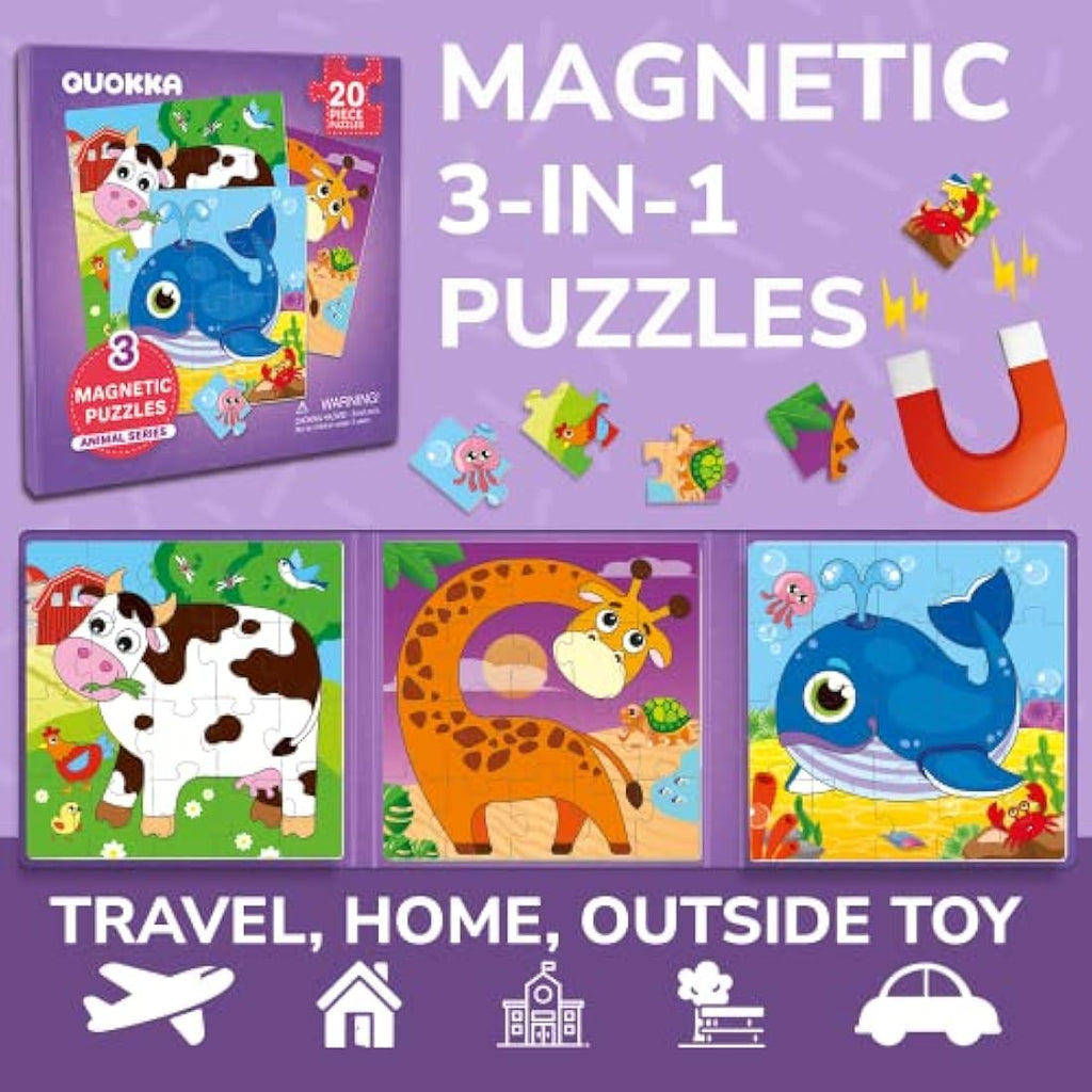 Quokka Magnetic Animal Puzzles - 20 Piece Travel Jigsaw Book for Toddlers
