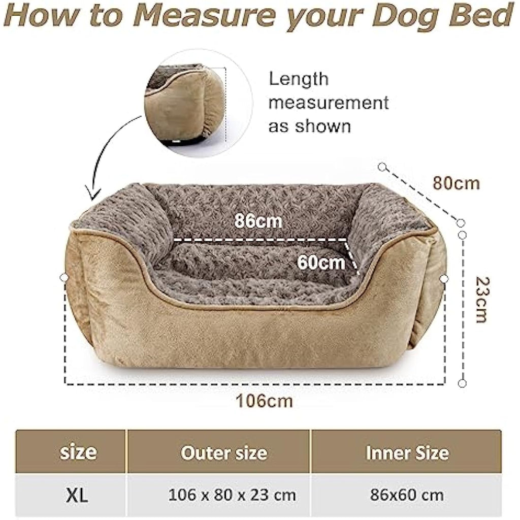 JOEJOY Calming Dog Bed – Washable Plush Anti-Anxiety Pet Bed, Beige, XXL