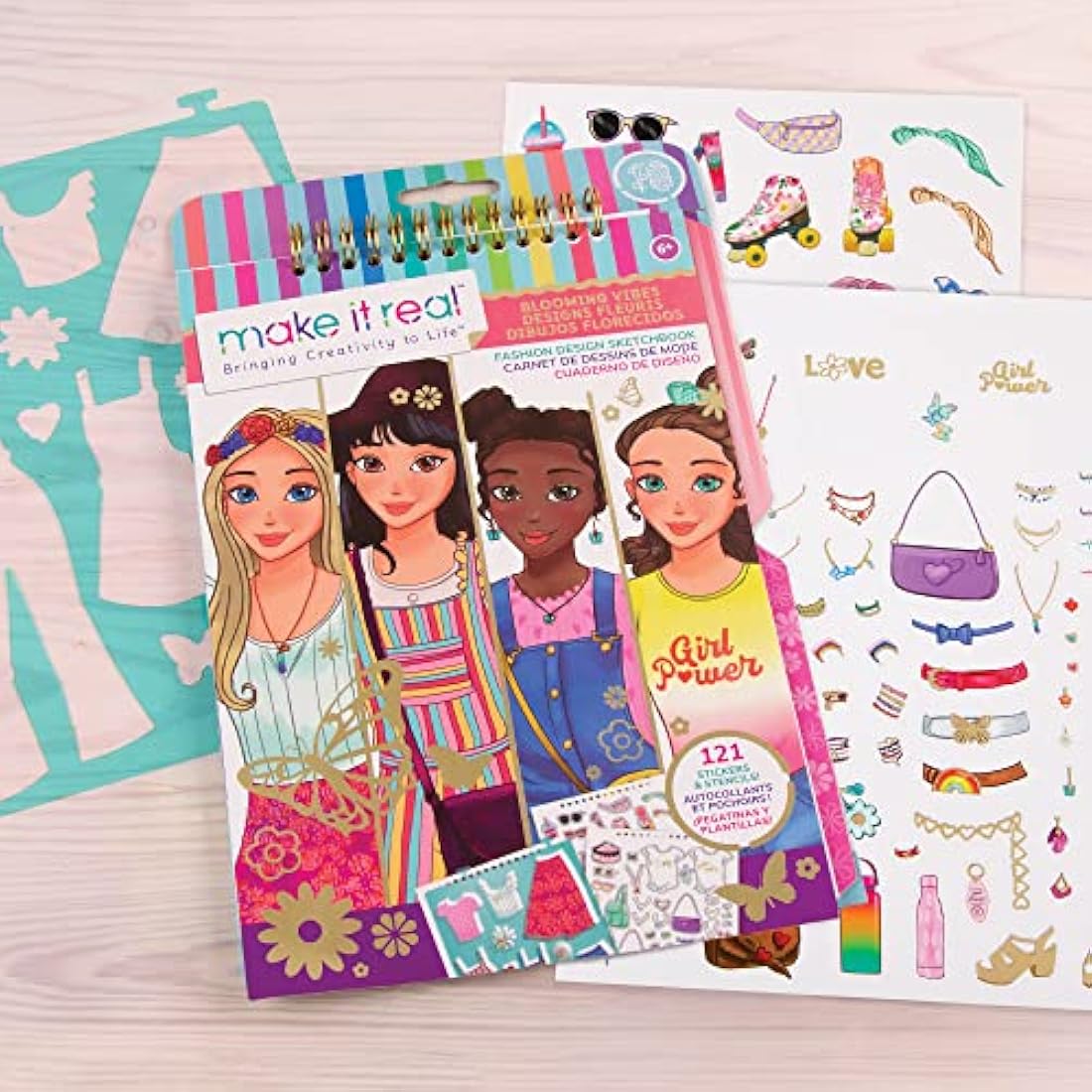 Make It Real Love and Daisy Fashion Design Sketchbook with Stencils