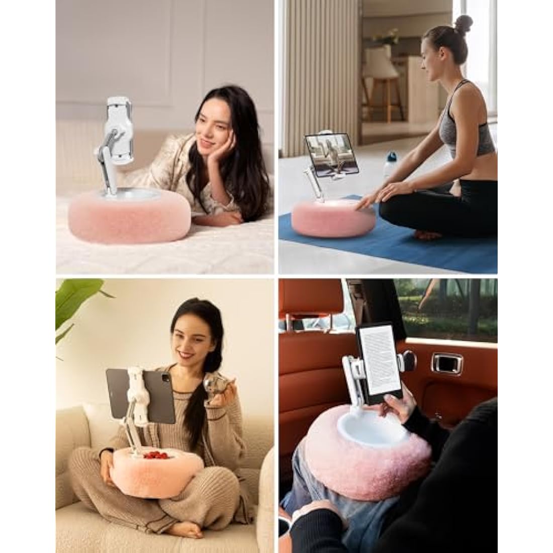 Viozon Tablet Pillow Stand – 360° Adjustable Kindle Holder with Snack Bowl