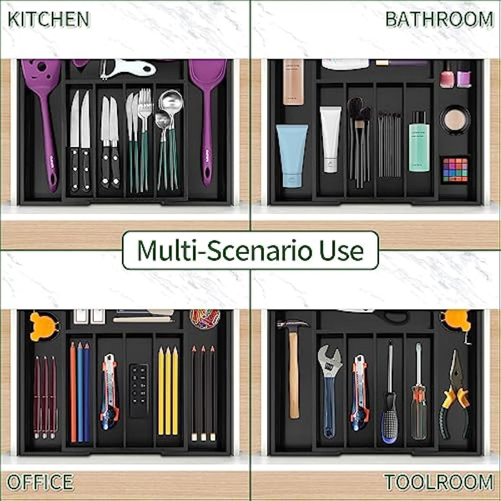 Utoplike Expandable Bamboo Cutlery Drawer Organiser | Black Utensil Tray