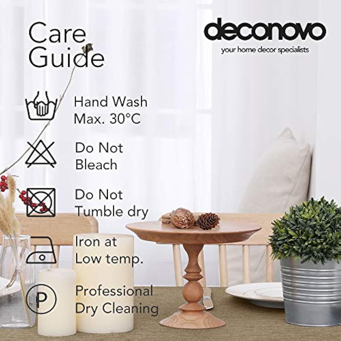 Deconovo Faux Linen Tablecloth | Water Resistant & Wipeable, 59x59in