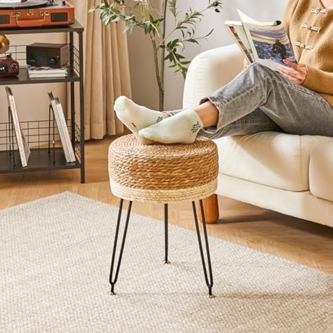 Jolof Store Natural Seagrass Footstool | Handwoven Vanity Makeup Stool