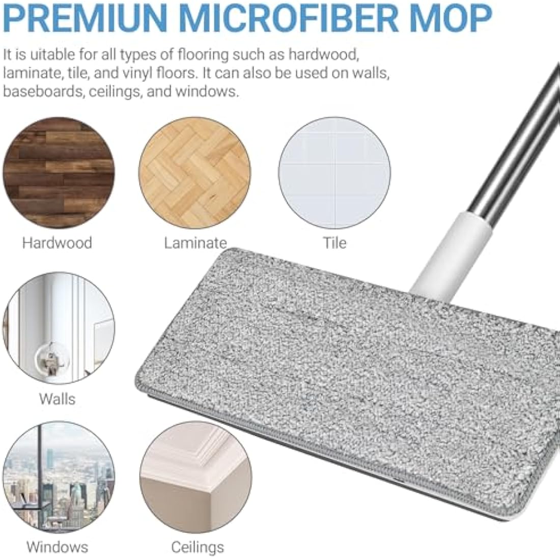 MASTERTOP Hands-Free Flat Mop and Bucket Set with 5 Microfibre Pads