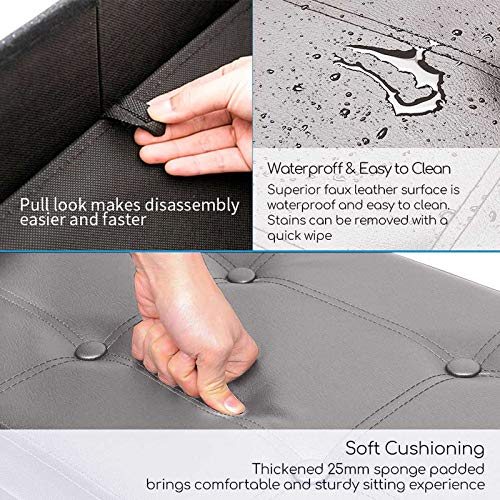 BRIAN & DANY Folding Storage Ottoman Bench | Faux Leather Foot Stool, Gray