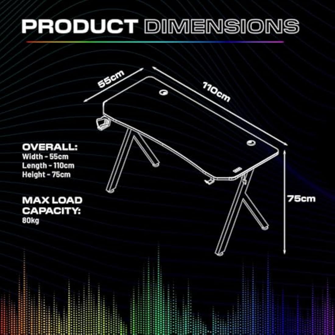 X-Rocker Lumio RGB LED Gaming Desk – Carbon Black Metal Frame