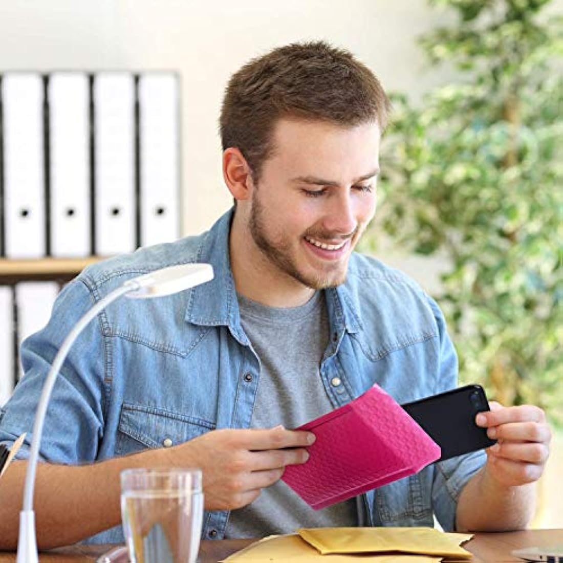 Switory Pink Poly Bubble Mailers | 4x7 Inch Padded Shipping Envelopes, 50 Pack