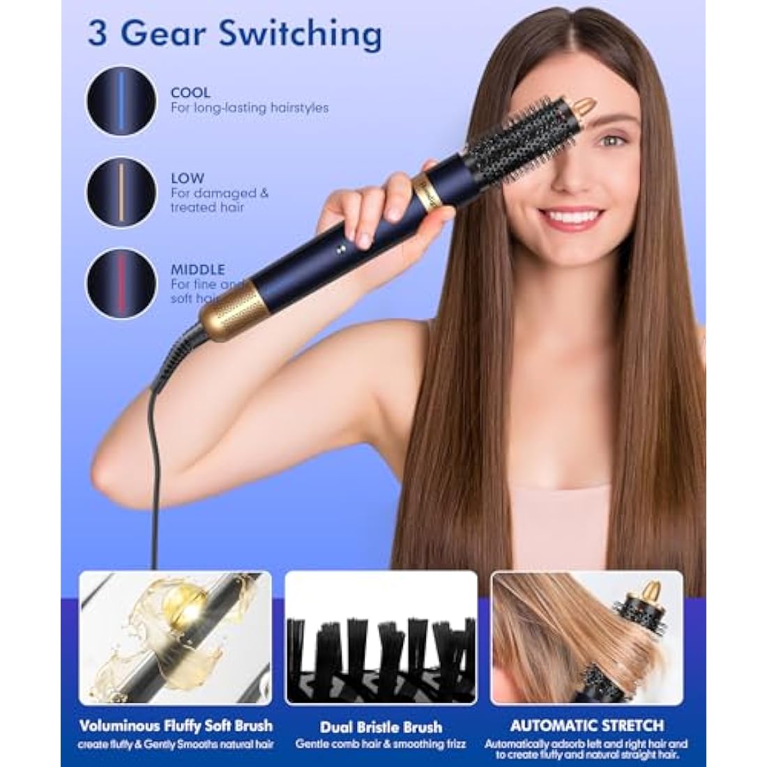 Jolof Store 4-in-1 Air Styler – 1300W Ionic Hair Curler & Dryer, Dark Blue