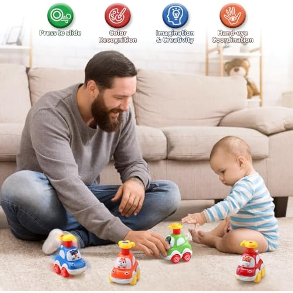 AmyBenton Press & Go Baby Toy Cars – 4-Pack Animal Toddler Cars Age 1–3