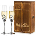 Personalised Mr and Mrs Champagne Flutes with Wooden Gift Box