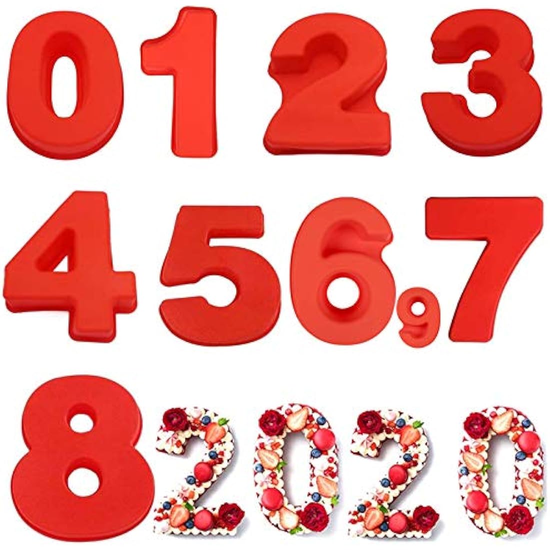 10 Inch Silicone Number Cake Molds - 9 Piece Baking Pan Set