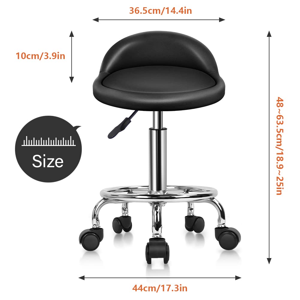 KKTONER PU Leather Rolling Stool – Adjustable Swivel SPA Task Chair
