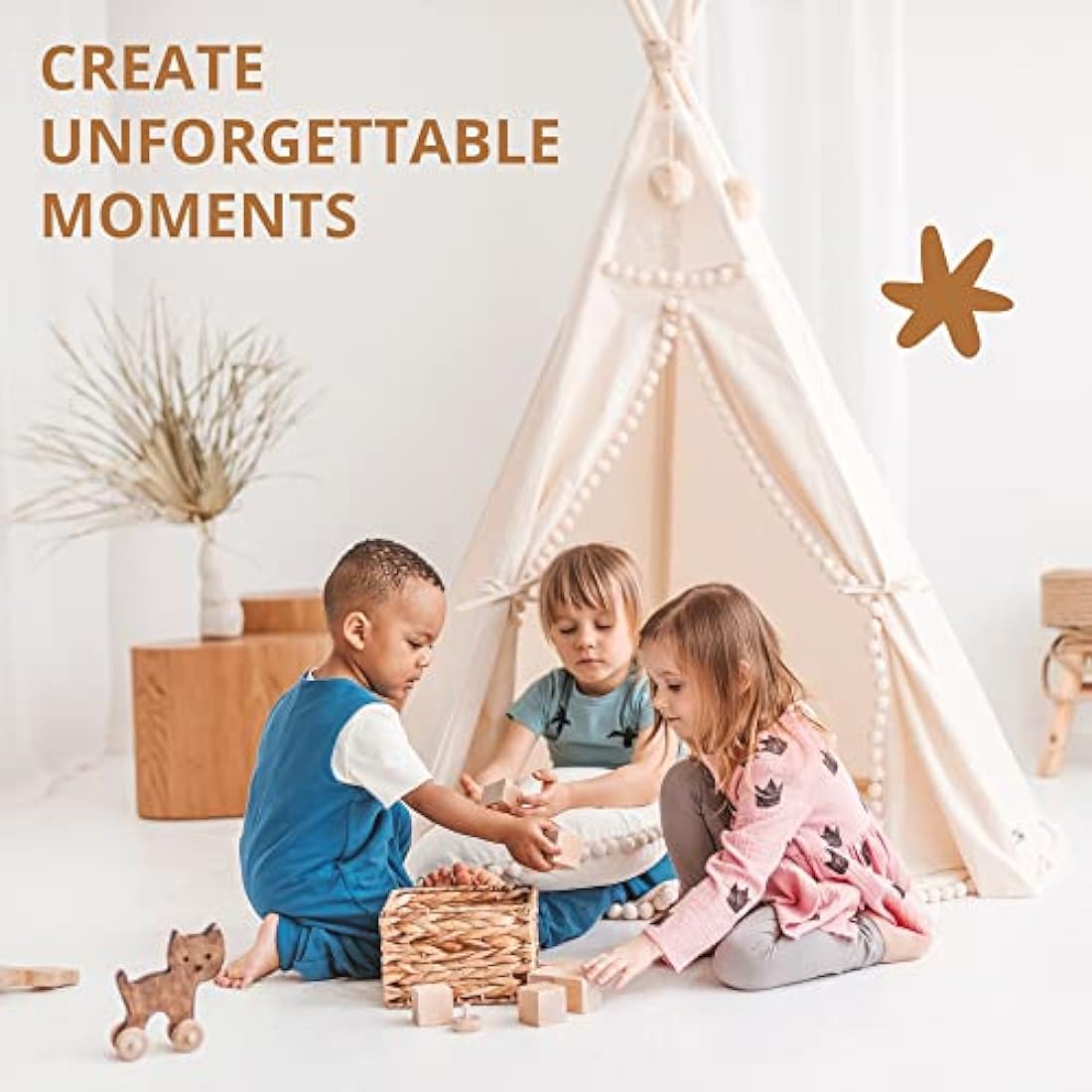 Kids Teepee Tent | Handmade Canvas Playhouse with Pom-Poms