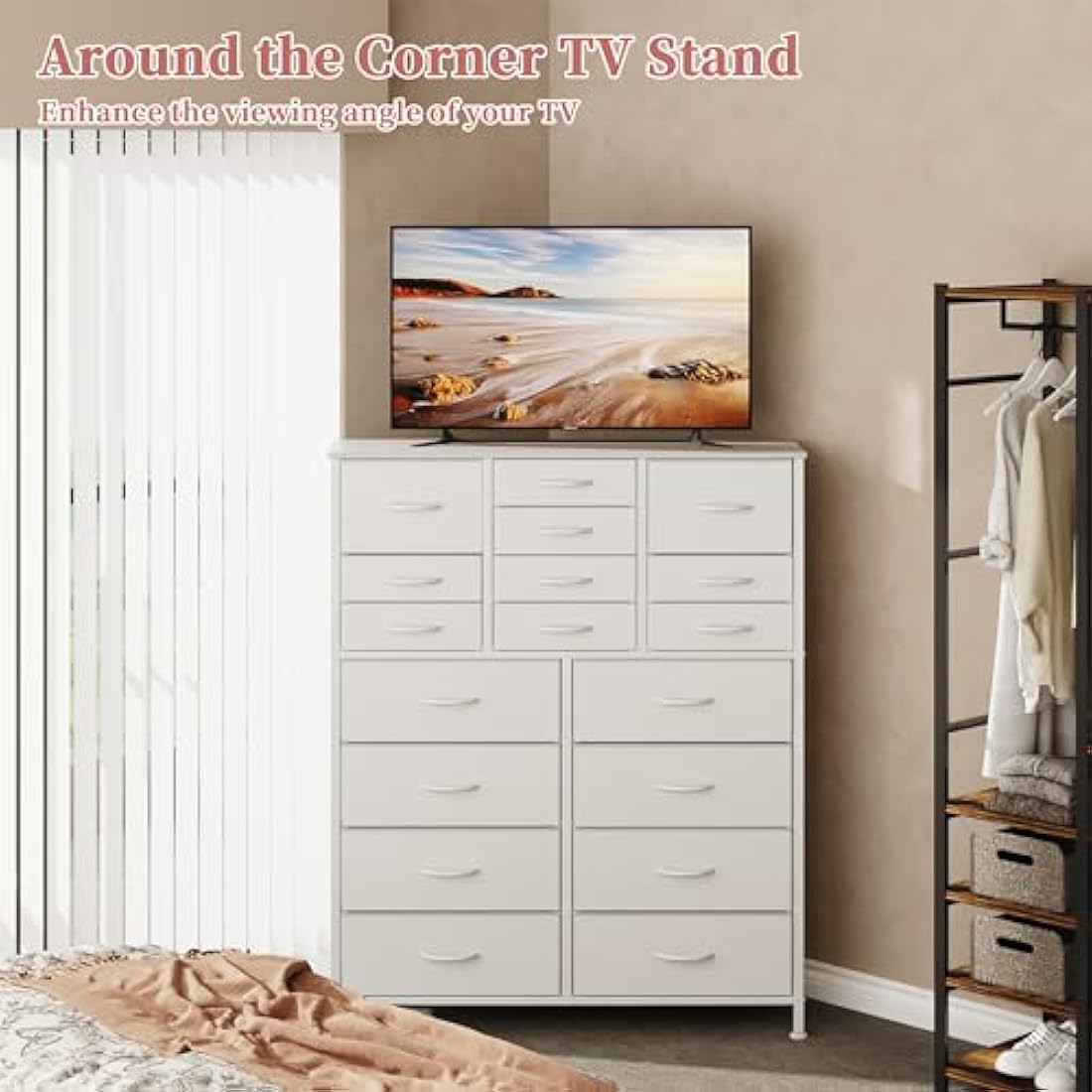 18-Drawer Tall Dresser – White Metal & Wood Storage Chest