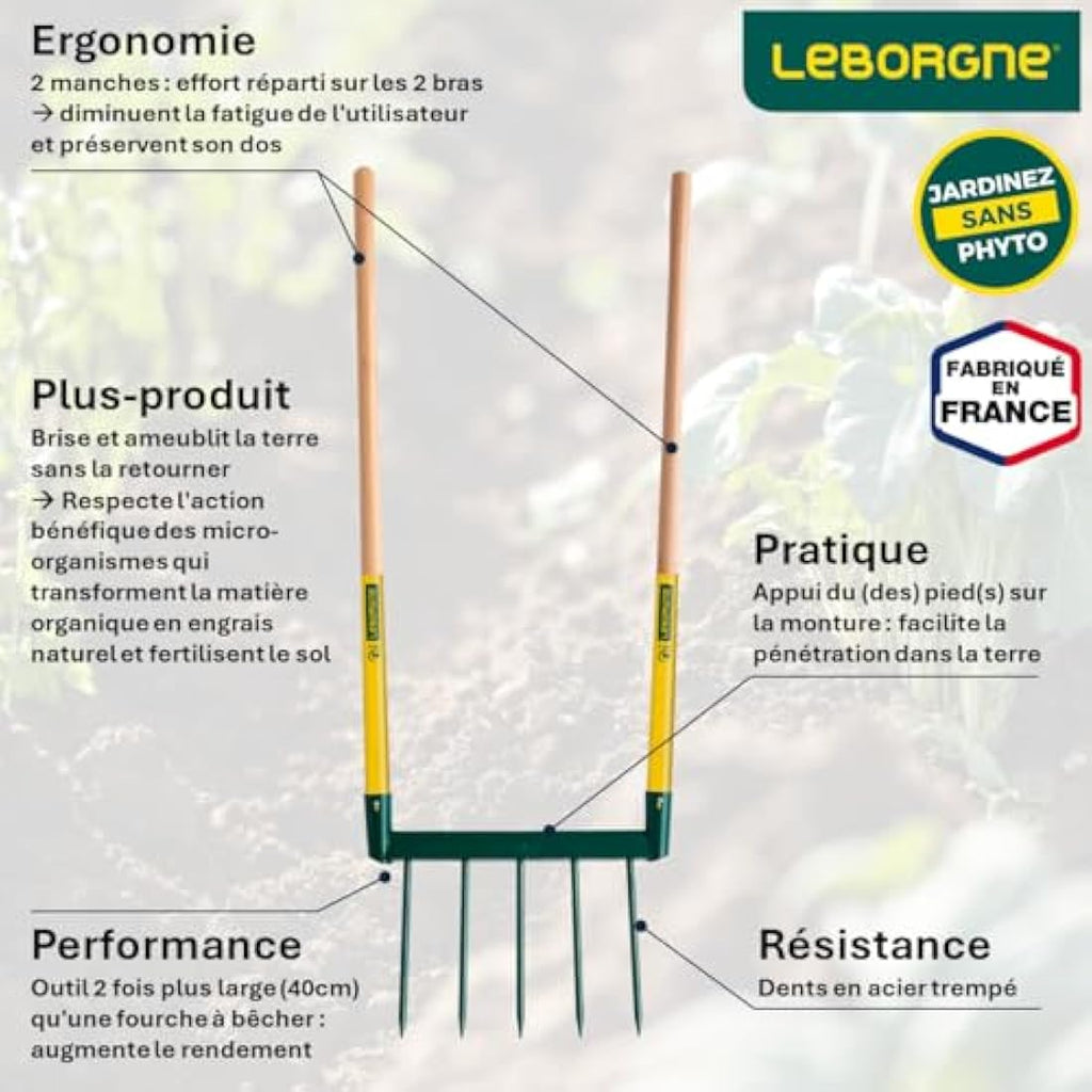 Leborgne Biogrif Grelinette 5 Dents – Outil de Jardinage et Aérateur de Sol
