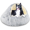 SUOXU Hooded Cave Dog Bed – Plush Calming Donut Pet Bed with Support Rods